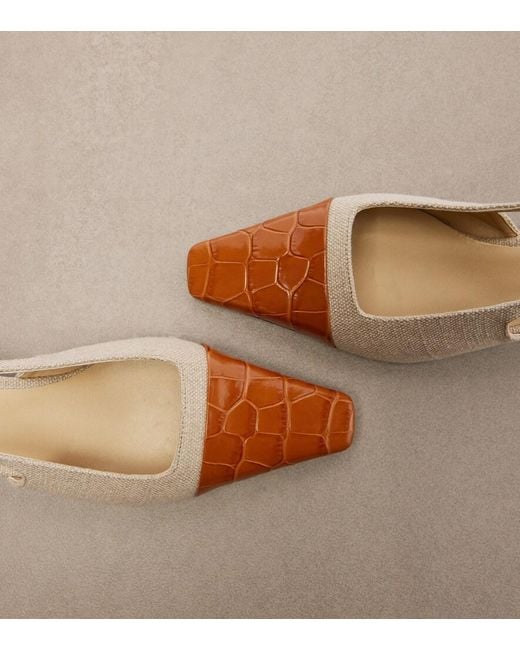 Tod's Natural Leather-Trimmed Canvas Slingback Pumps