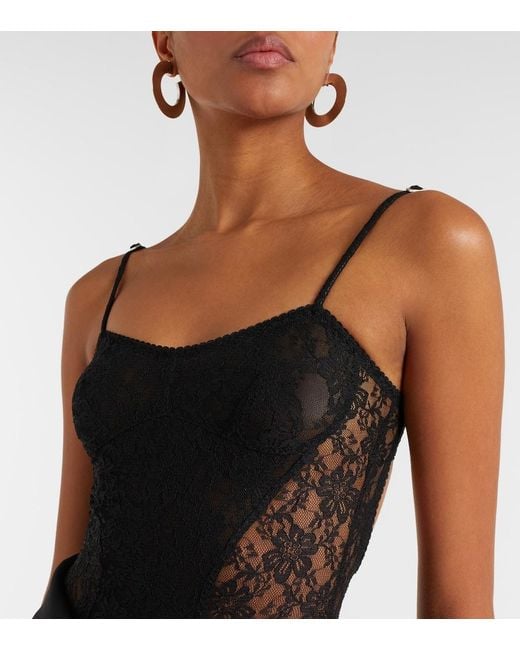 The Attico Black Floral Lace Bodysuit