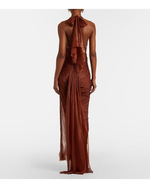 Maria Lucia Hohan Red Milagros Halterneck Silk Muslin Gown