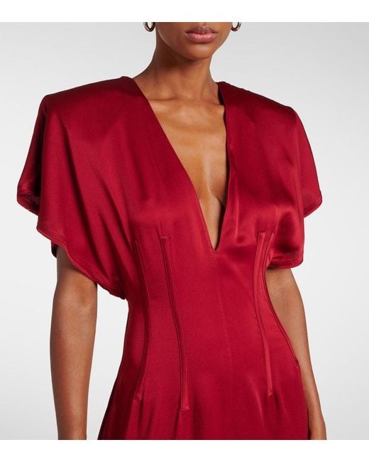 Stella McCartney Red Draped Satin Midi Dress