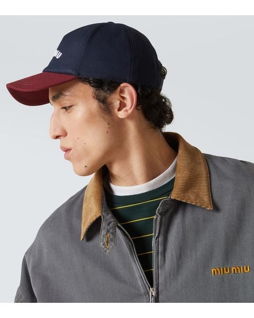 Miu Miu Blue Logo Cotton Drill Baseball Cap for men