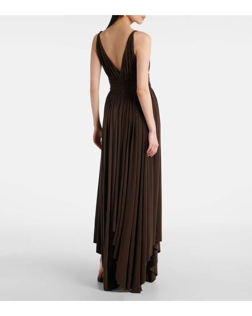 Norma Kamali Purple Goddess Pleated Jersey Maxi Dress