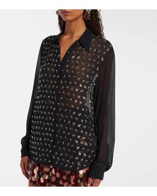 Dries Van Noten Blue Crystal-Embellished Sheer Shirt