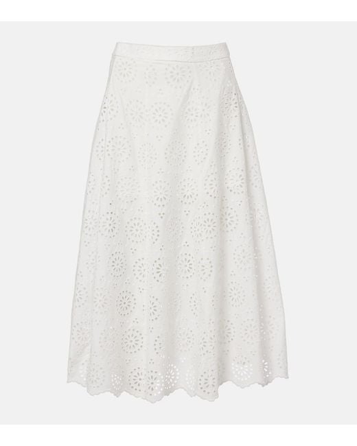 FRAME White The Deco Broderie Anglaise Cotton Midi Skirt