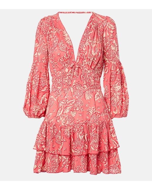 Poupette Red Chiara Printed Ruffled Minidress