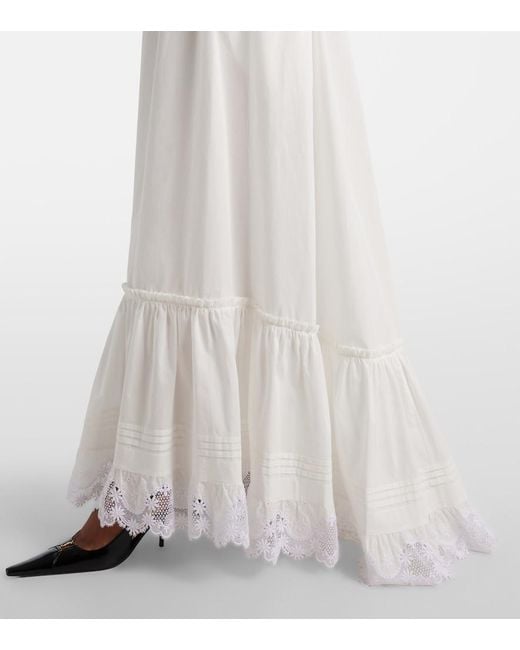 Saint Laurent White Embroidered Cotton Poplin Maxi Dress