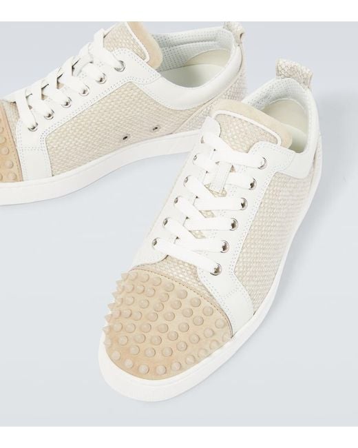 Christian Louboutin White Louis Junior Spikes Canvas Sneakers for men