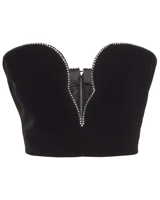 Saint Laurent Black Crystal-embellished Velvet Bustier