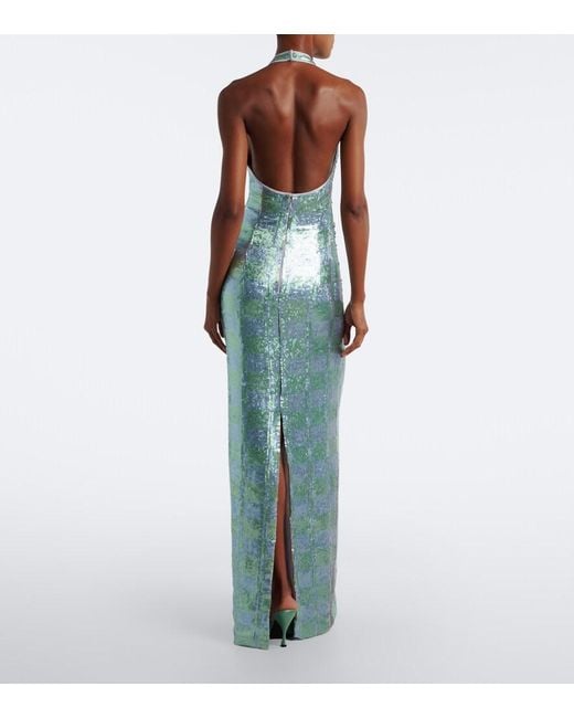 Markarian Blue Nerine Gingham Sequined Gown