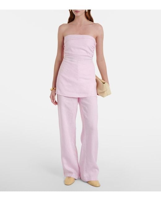 Faithfull The Brand Pink Boe Linen Bustier Top