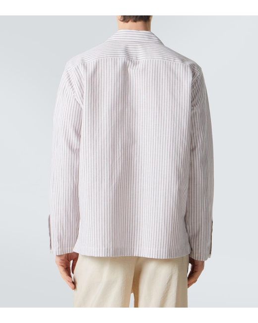 Umit Benan Pink Havana Striped Linen And Cotton Shirt for men