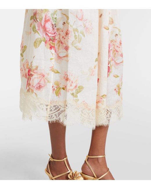 Zimmermann Natural Roselight Floral Linen Bustier Dress