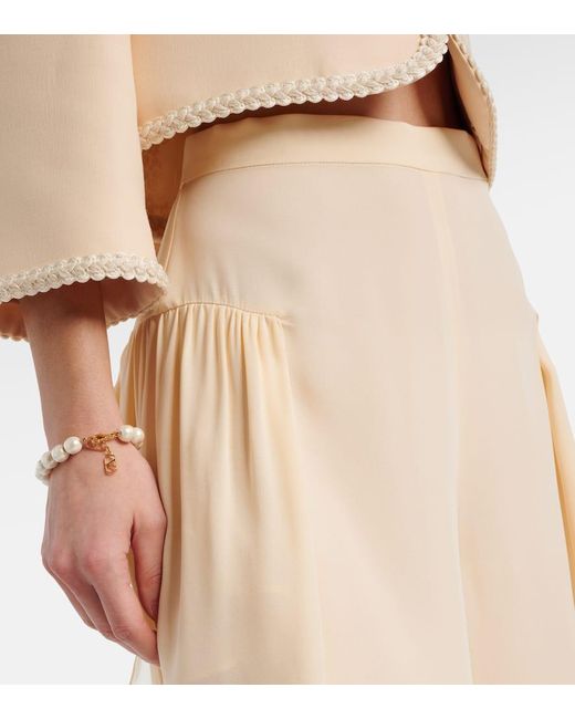Valentino Natural Silk Georgette Wide-Leg Pants