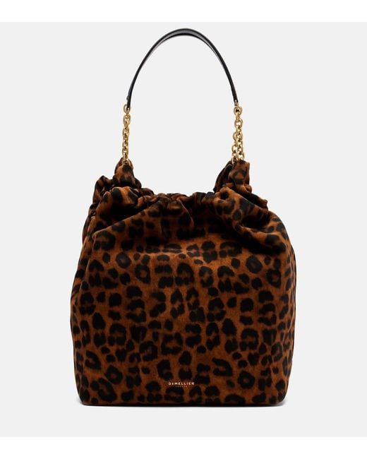 DeMellier London Brown Miami Medium Leopard-Print Suede Shoulder Bag