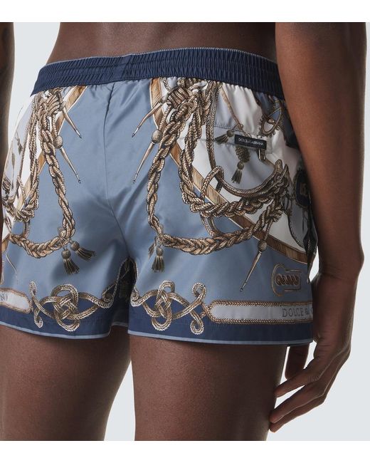 Dolce & Gabbana Blue Printed Swim Trunks for men