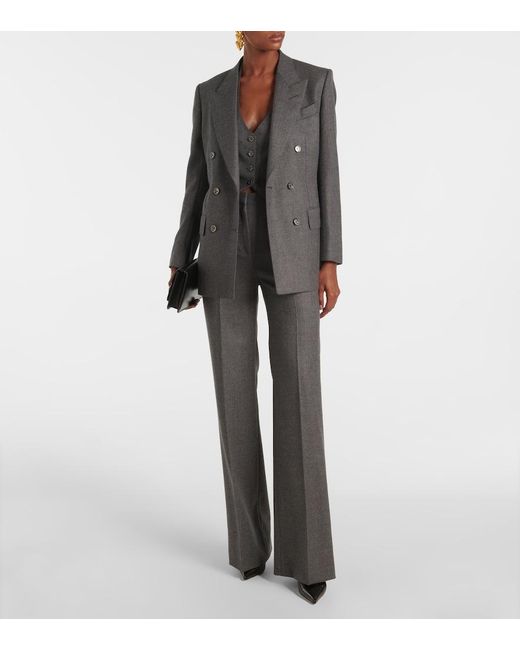 Tom Ford Gray High-Rise Wool Twill Bootcut Pants