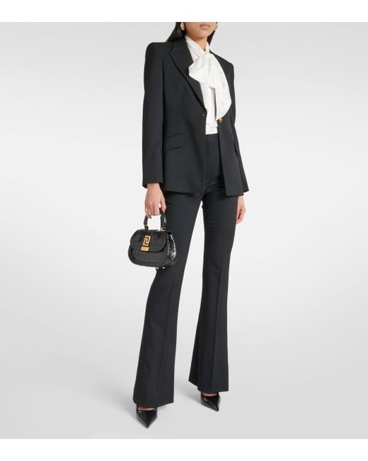 Versace Black High-rise Wool-blend Flared Pants