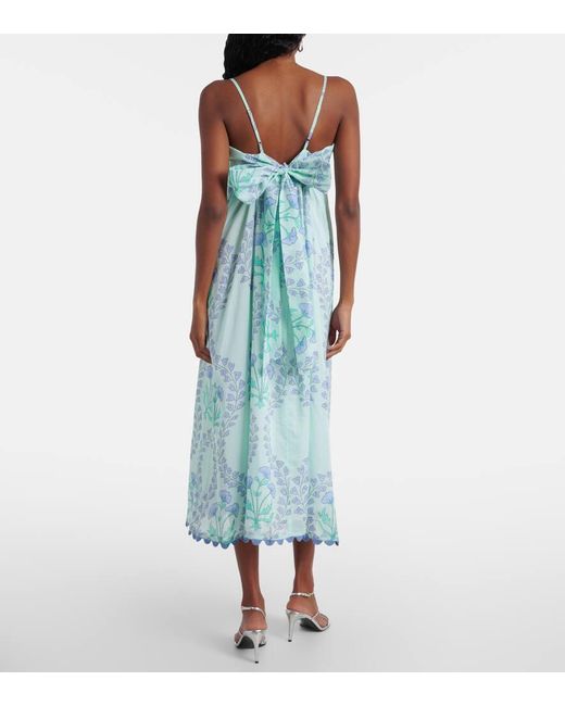 Juliet Dunn Blue Bedrucktes Midikleid Aus Baumwolle