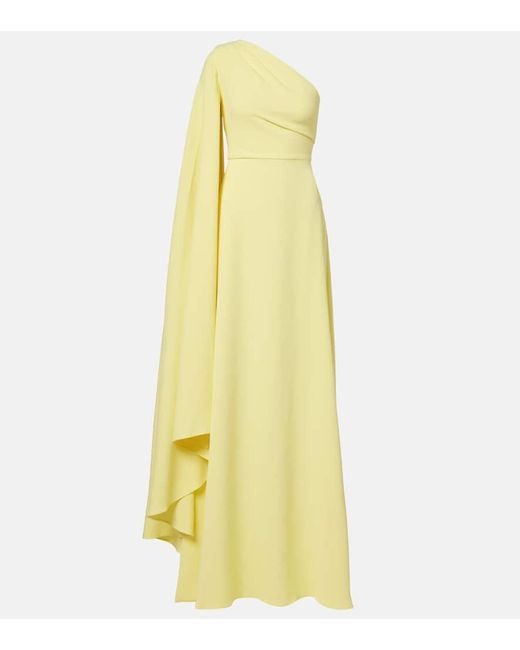 Solace London Yellow Yazmin Asymmetric Caped Gown