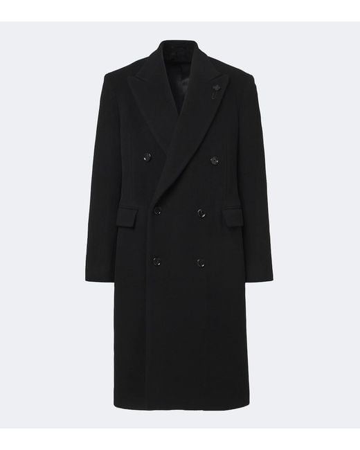 Lardini Black Double-Breasted Virgin Wool Coat for men