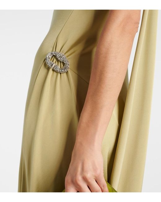 Victoria Beckham Green Embellished Satin Midi Dress