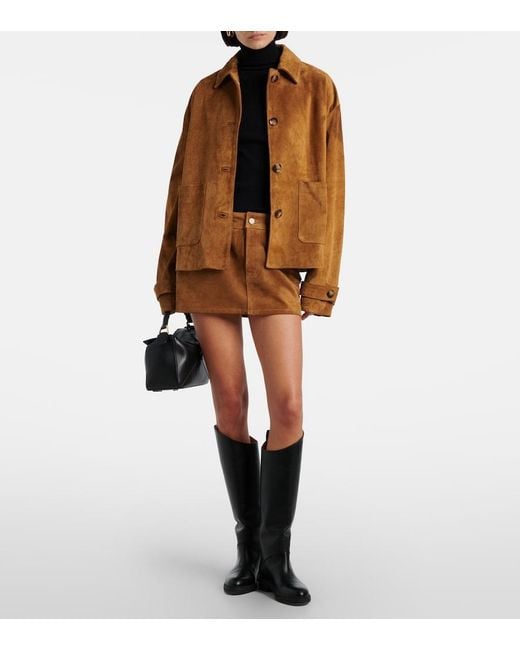 7 For All Mankind Brown Low-Rise Suede Miniskirt