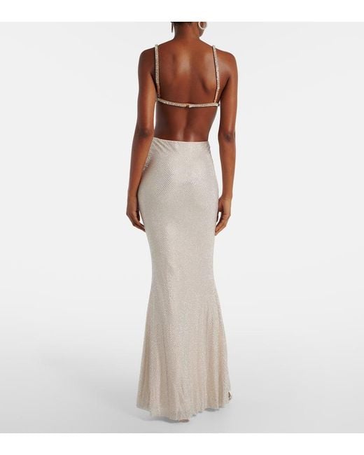 Self-Portrait White Rhinestone-Embellished Mesh Maxi Skirt