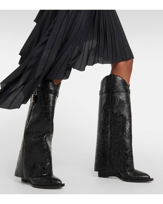 Givenchy Black Shark Lock Cowboy Leather Knee-high Boots