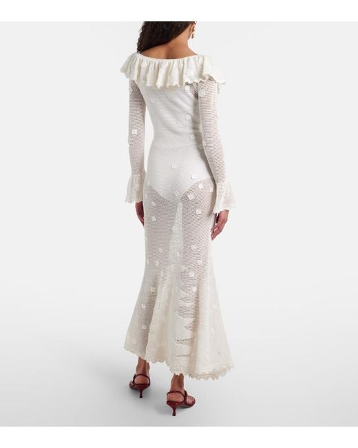 Self-Portrait White Embellished Cotton-Blend Maxi Dress