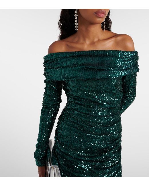 Dolce & Gabbana Green Off-Shoulder Sequined Gown