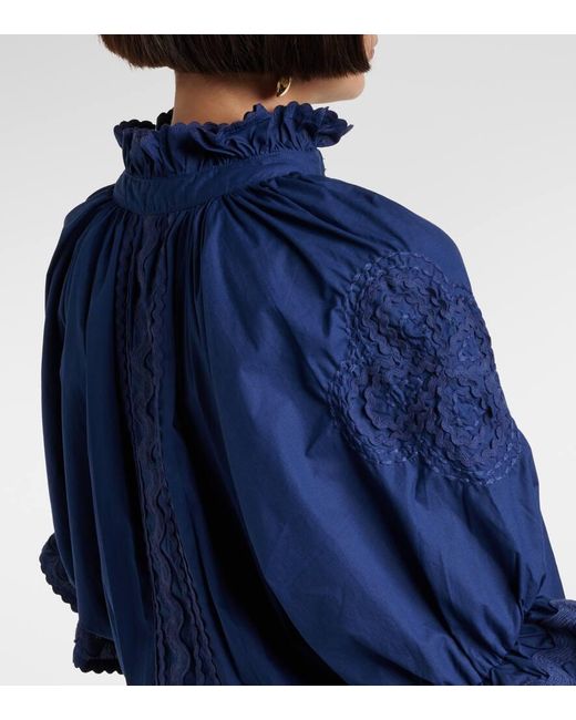 Juliet Dunn Blue Embroidered Cotton Poplin Minidress