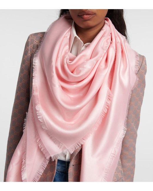Gucci Pink Schal GG aus Seide und Wolle