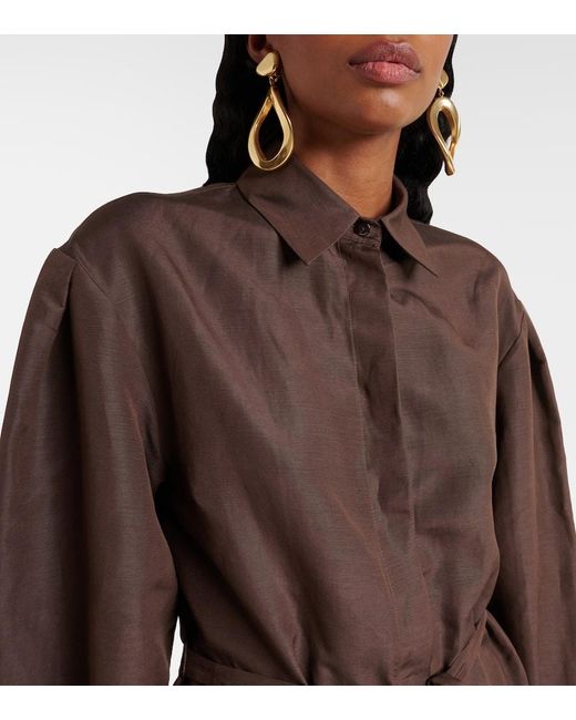 Camisa Affari De Lino Y Seda Con Cinturon Max Mara de color Brown