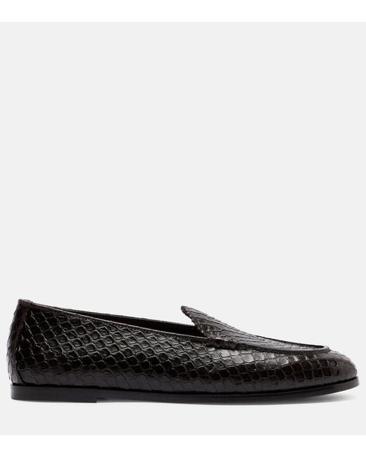 Aquazzura Black College Snake-Effect Leather Loafers