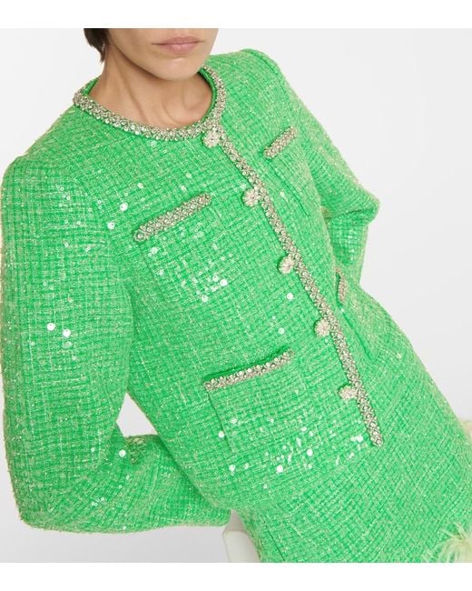 Self-Portrait Green Sequined Boucle Jacket