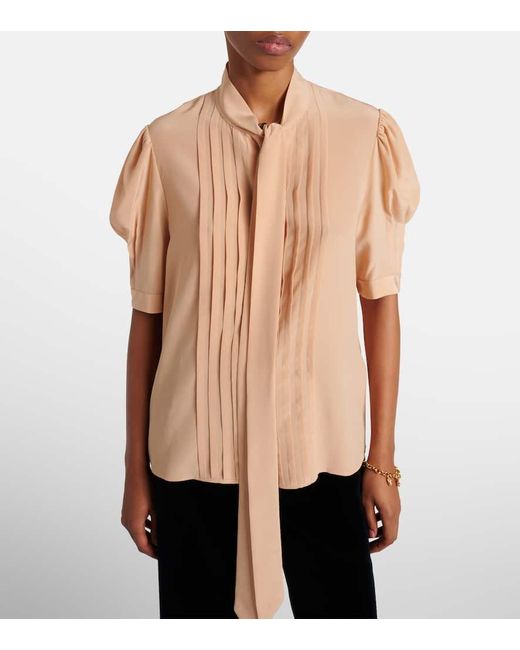Blusa De Crepe De China De Seda Con Lazo Chloé de color Natural