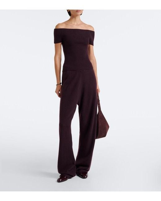 Extreme Cashmere Purple N°381 Libra Cashmere-Blend Off-Shoulder Top