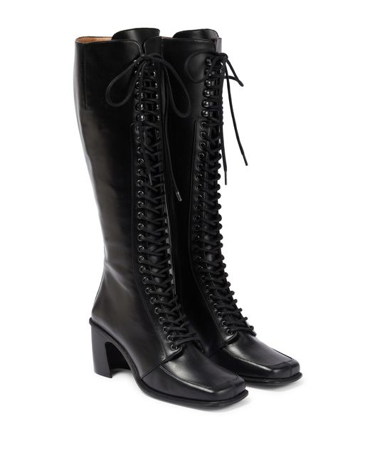 Marine Serre Lace-up Leather Knee-high Boots in Black | Lyst