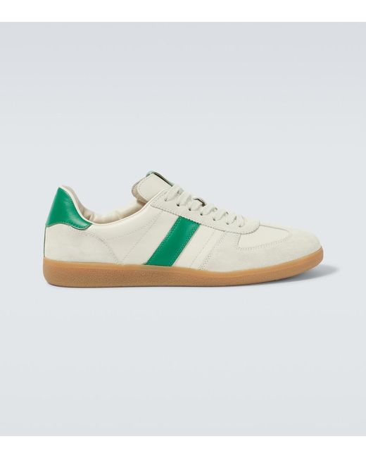 Tom Ford Green Suede-Trimmed Leather Sneakers for men