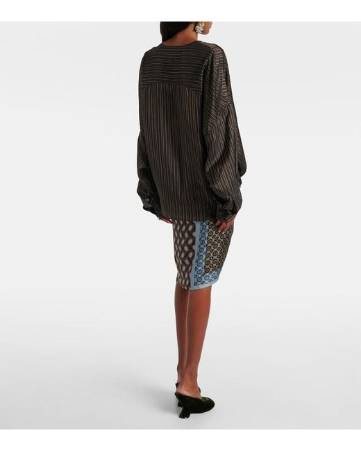 Dries Van Noten Black Striped Draped Wrap Top