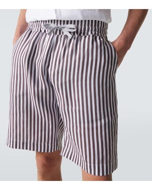 Fedeli Brown Striped Linen Shorts for men