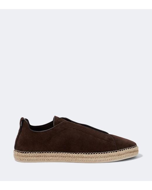Zegna Brown Triple Stitch Suede Espadrilles for men