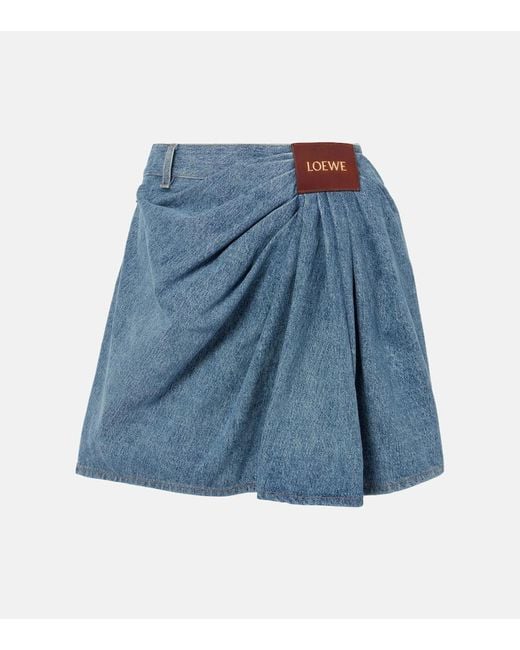 Loewe Blue Draped Denim Miniskirt