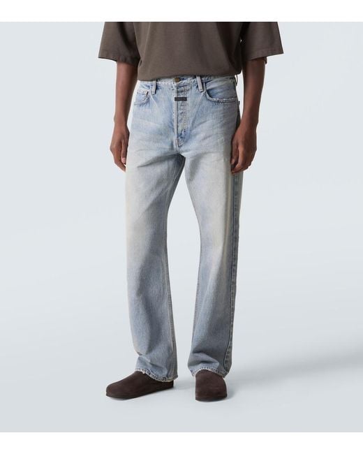 Fear Of God Blue Faded Mid-Rise Straight Jeans for men