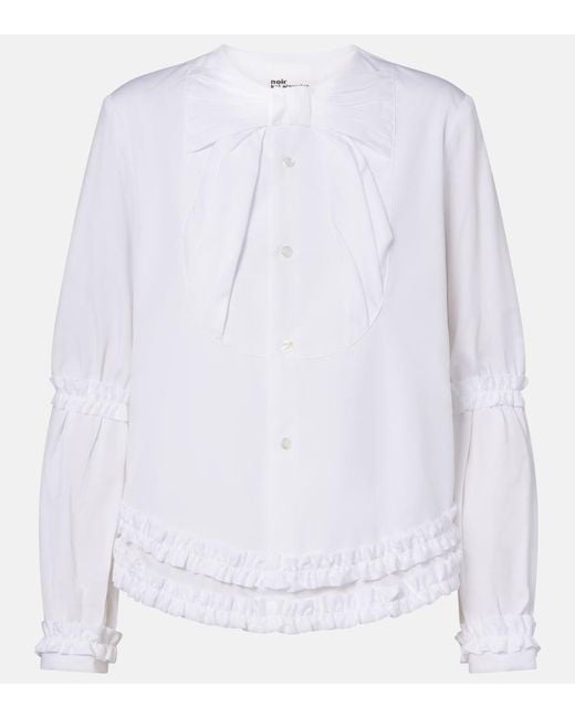 Noir Kei Ninomiya White Bow-Detail Ruffled Cotton Poplin Shirt