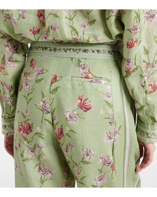 Agua Bendita Green Florecer Honeysuckle Linen Wide-Leg Pants