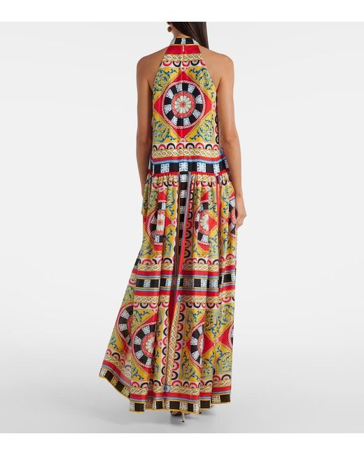 Dolce & Gabbana White Taormina Printed Halterneck Silk Gown