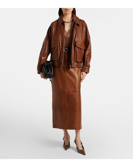 Nour Hammour Brown Runa Leather Bomber Jacket