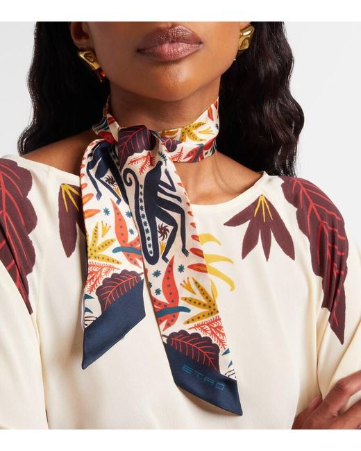 Etro White Printed Silk Twill Scarf