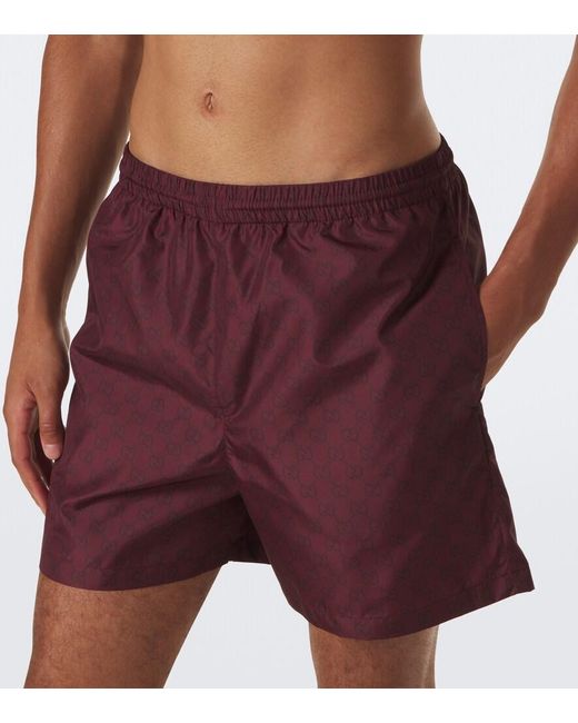 Gucci Purple Gg Poplin Swim Trunks for men